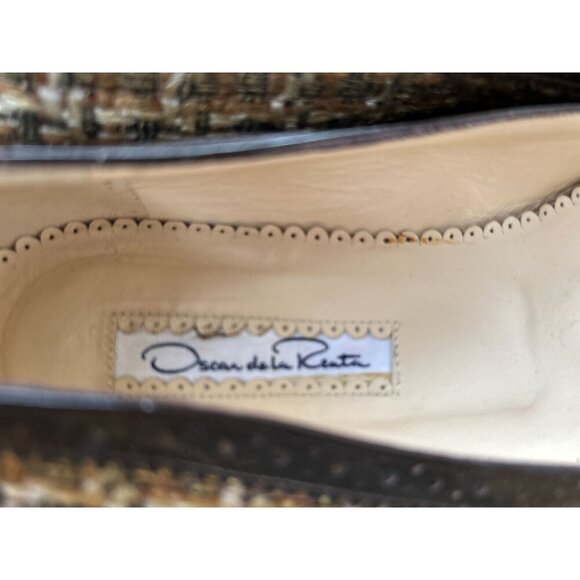 Oscar de la Renta Shoes Hills Flats Tweed leather brown Made in Italy  7.5 - Picture 9 of 9